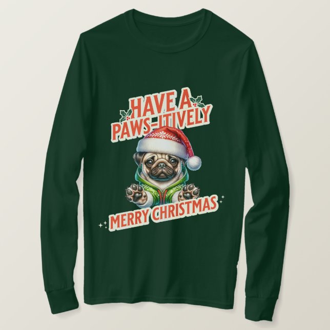 Tassar aktivt God jul Pug Helgdag T Shirt (Design framsida)