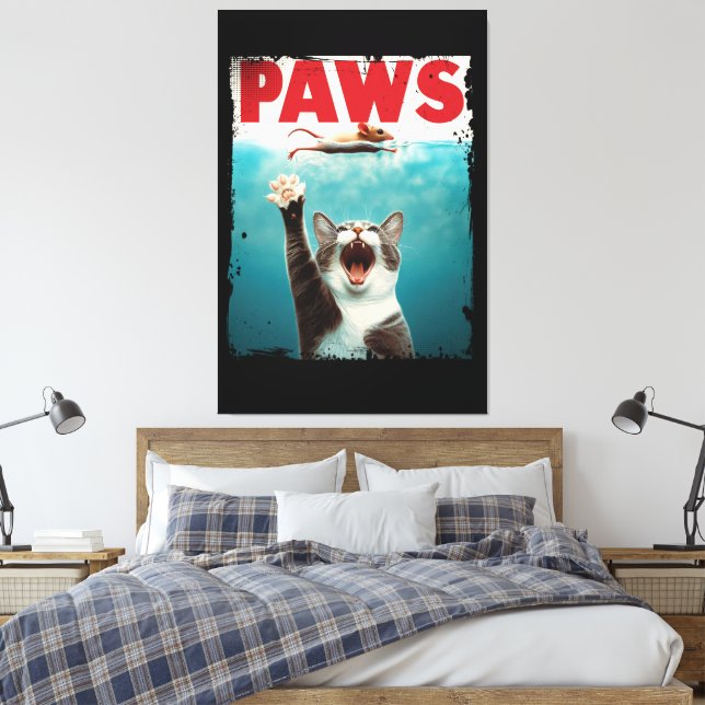 TASSAR Cat Mouse Parody of the Jaws Movie Poster Canvastryck (Insitu (sovrum))