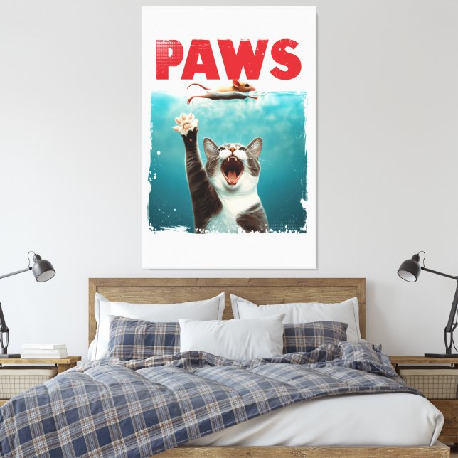 TASSAR Cat Mouse Parody of the Jaws Movie Poster Canvastryck (Insitu (sovrum))