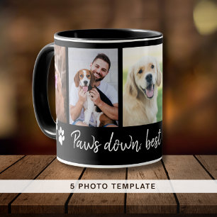 Tassar Down Best Hund Pappa 5 Photo Collage Black Mugg