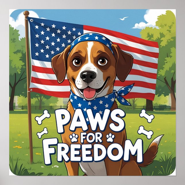 Tassar for Freedom Patriotic Hund Poster Skriv ut (Framsidan)