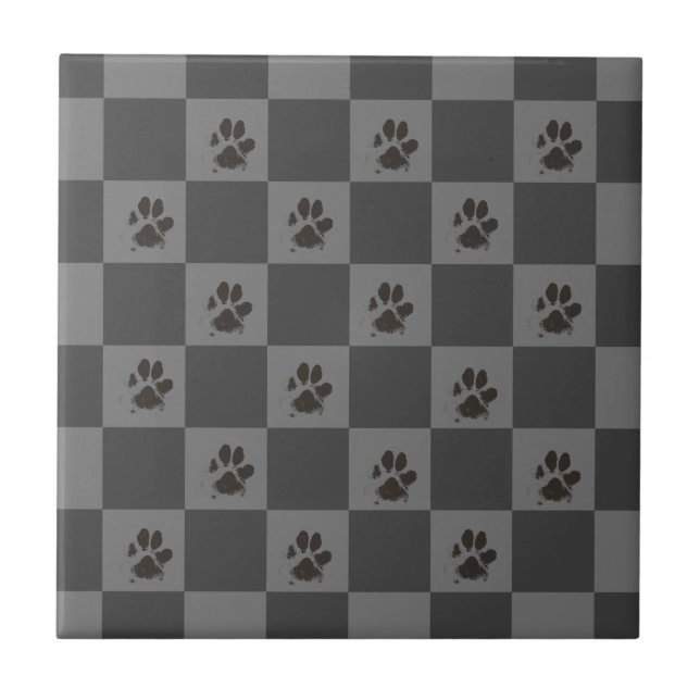 Tassar Hund PC Checkerboard Mörk Grått | Kakelplatta (Framsidan)