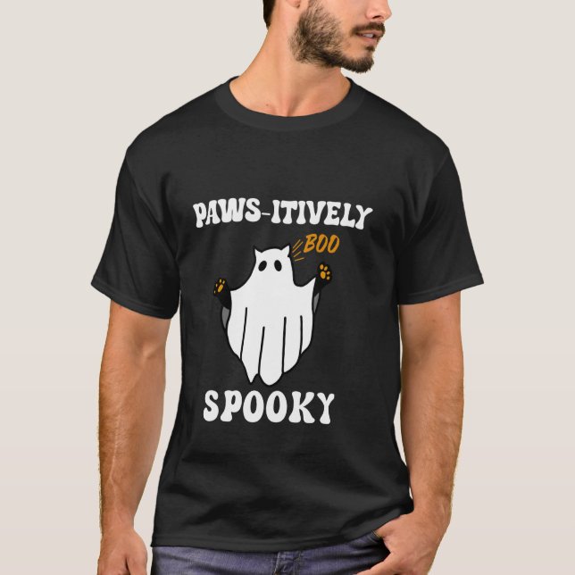 Tassar itely Spooky Halloween Ghost Cat T Shirt (Framsida)