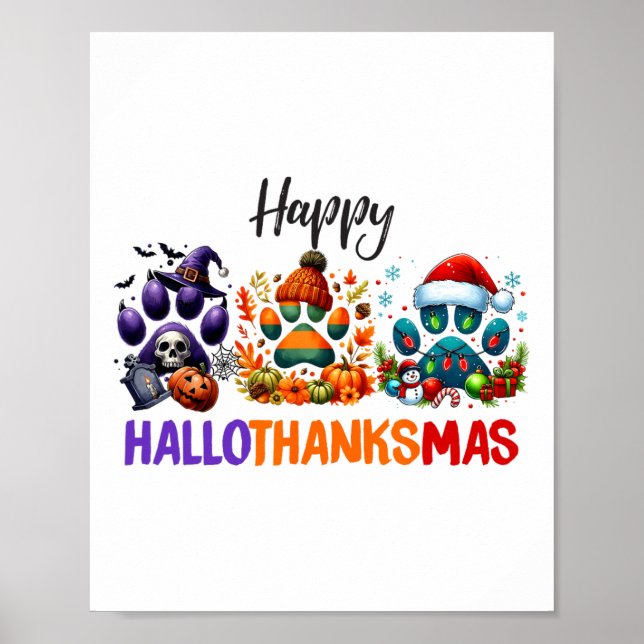 Tassar Lycklig Hallothanksmas Halloween Thanksgivi Poster (Framsidan)