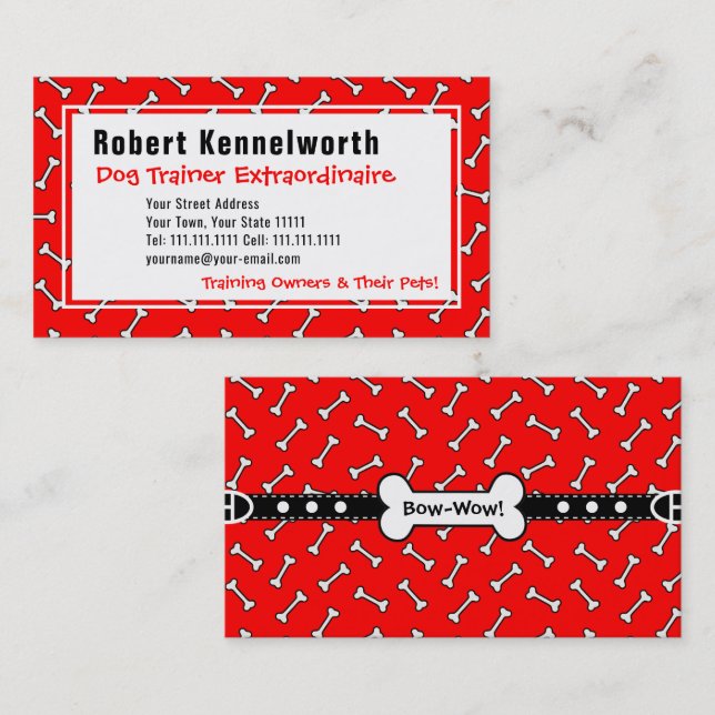 Tassar och Bones Funny Design för Hundälskare Visitkort (Fram/baksida)