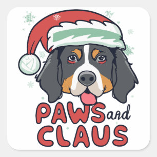 Tassar och Claus - Hund Jul Bernese Fyrkantigt Klistermärke
