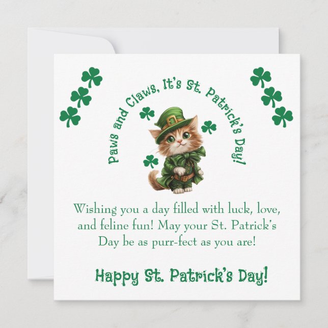Tassar och Klo St. Patrick's Day Leprechaun Cat Julkort (Framsida)