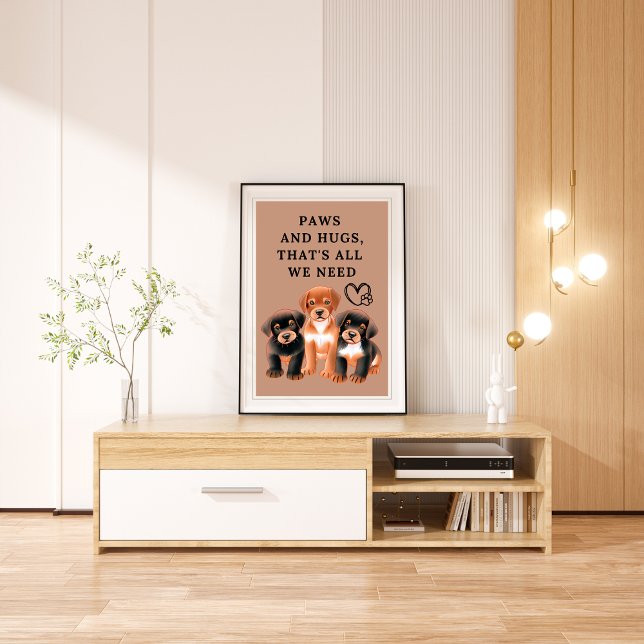 Tassar och kramar, det är allt vi behöver vattenfä fototryck (Paws and hugs, that's all we need Watercolor Photo Print)
