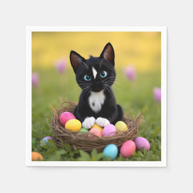 Tassar, pastellis och purris: Felinis Påsk Nest Pappersservett (Framsidan)