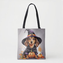 Tassar & Potions: Dachshund Witch på en Pumpkin