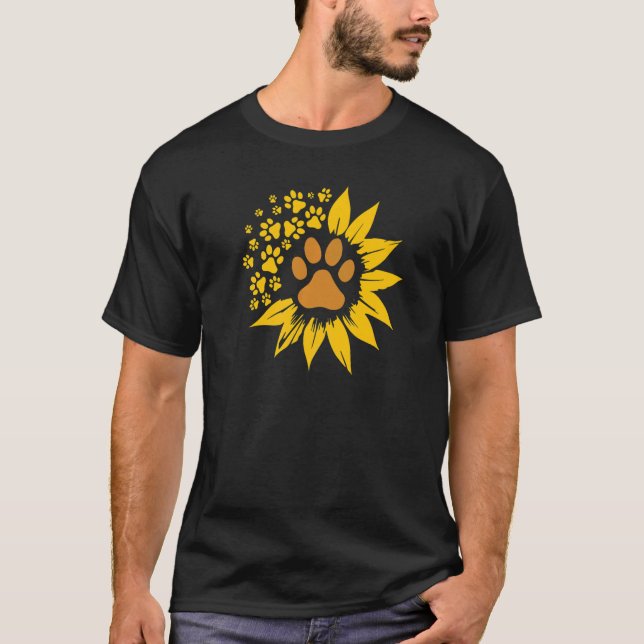 Tassavtrycken Hund Pappa Solrosblommor T Shirt (Framsida)
