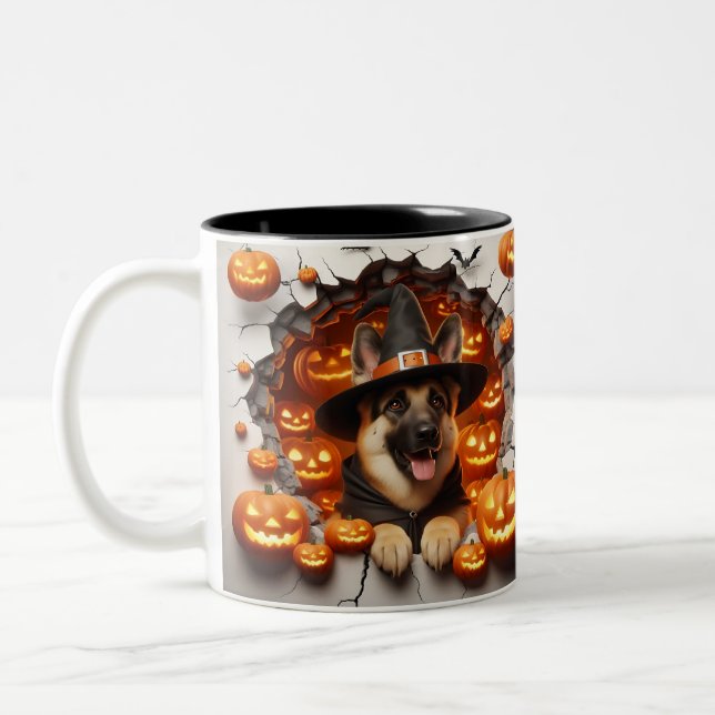 Tasse 2 Couleurs 3D Halloween Dog Breeds Halloween Två-Tonad Mugg (Vänster)