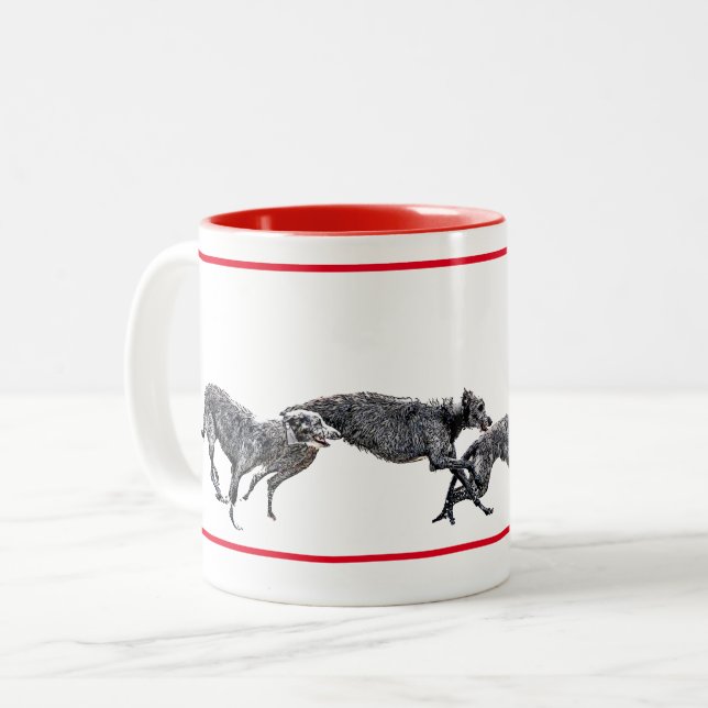 Tasse 2 Couleurs, Course de scottish deerhounds Två-Tonad Mugg (Framsida vänster)