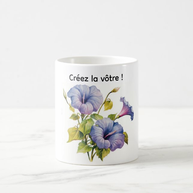 Tasse blanche fleurs gloires du matin mauve kaffemugg (Center)