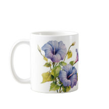 Tasse blanche fleurs gloires du matin mauve