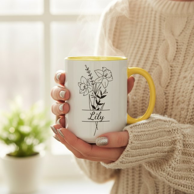 Tasse Bouquet Fleurs Jonquilles personnalisée  Mugg (tasse bouquet jonquilles narcisses personnalisée)