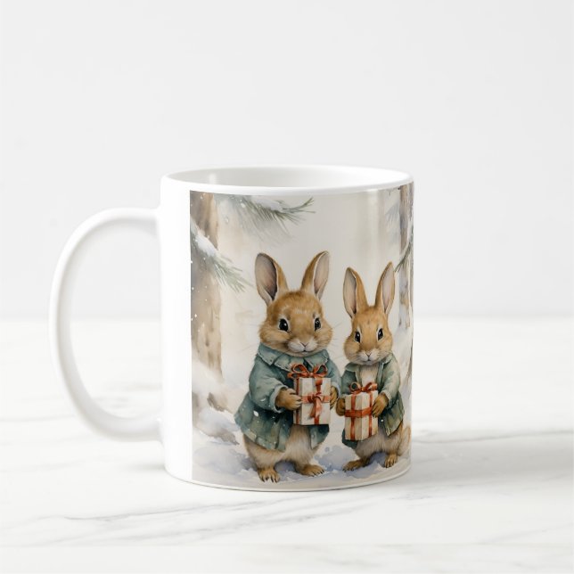 Tasse de Noël illustrée de jolis lapins Kaffemugg (Vänster)