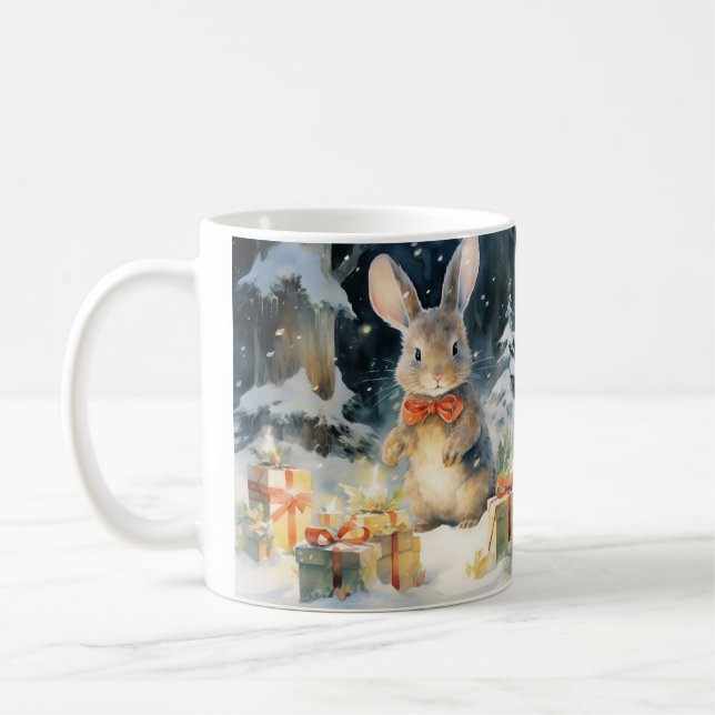 Tasse de Noël illustrée de jolis lapins Kaffemugg (Vänster)