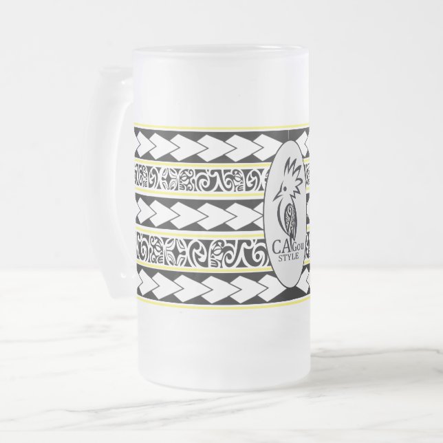 Tasse en verre glacé. Tribal Ethnic/Jaune Frostat Ölglas (Framsida vänster)