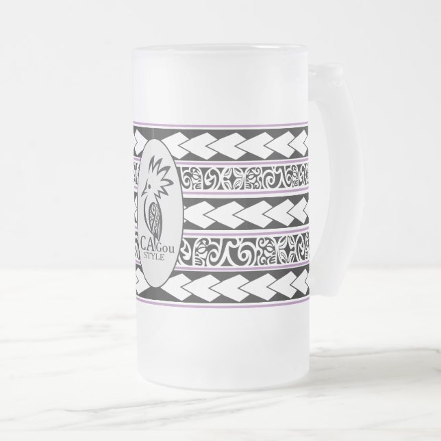 Tasse en verre glacé. Tribal Ethnic/Lavande Frostat Ölglas (Framsida höger)