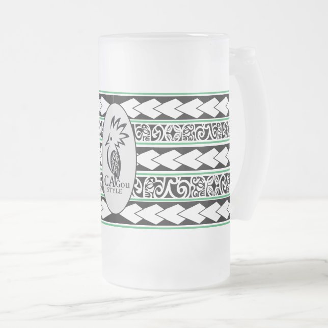Tasse en verre glacé. Tribal Ethnic/Vert Frostat Ölglas (Framsida höger)