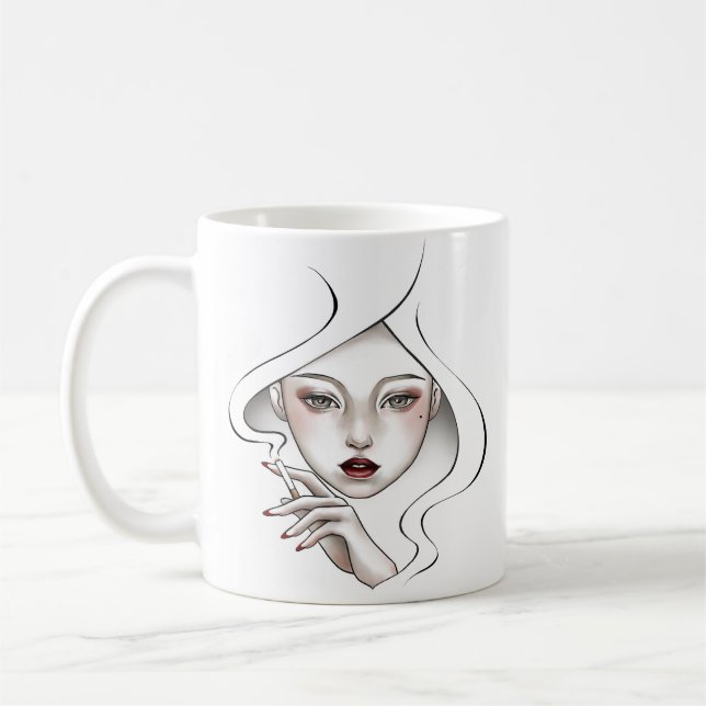 Tasse fille enfumée blanche minimal kaffemugg (Vänster)