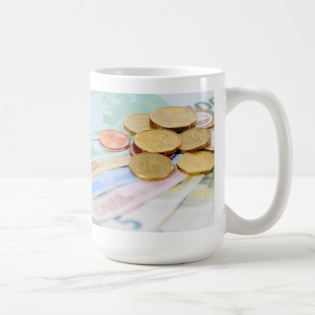 Tasse mit Euro Scheinen und Münzen Kaffemugg (Höger)