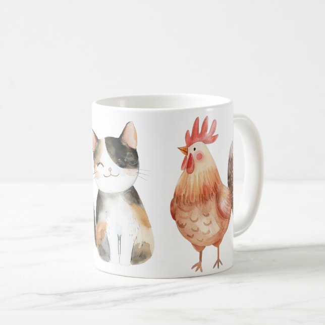 Tasse mit Hund, Katze und Huhn Kaffemugg (Framsida höger)