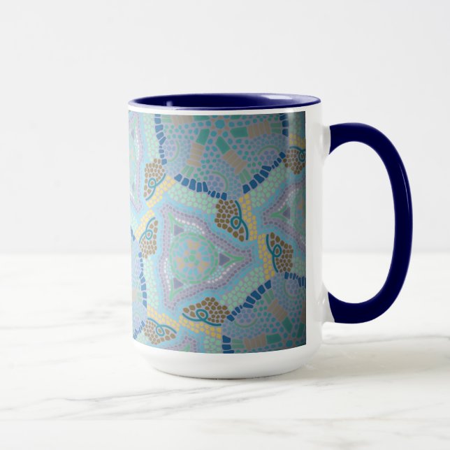 Tasse MUG Jimette Design bleu jaune gris Mugg (Höger)