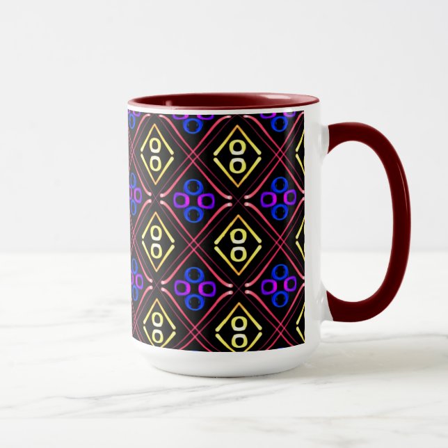 Tasse MUG Jimette Design bleu jaune rouge Mugg (Höger)