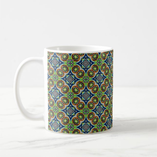 Tasse MUG Jimette Design vert bleu et orange Kaffemugg (Vänster)