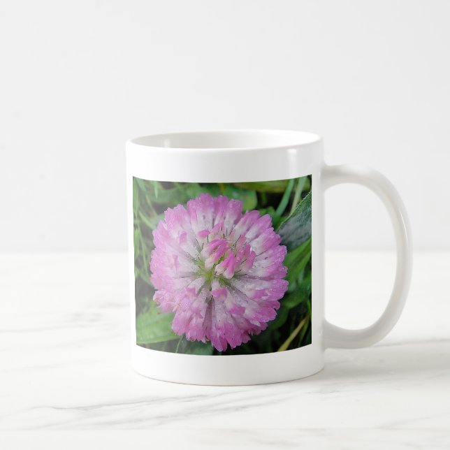 Tasse rosa Kleeblüte mit Wassertropfen Kaffemugg (Höger)