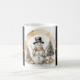 Tasse Snowman Watercolor Stripes Black Gold Var02 Kaffemugg