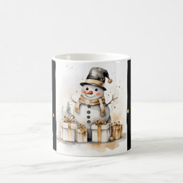 Tasse Snowman Watercolor Stripes Black Gold Var04 Kaffemugg