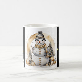 Tasse Snowman Watercolor Stripes Black Gold Var06 Kaffemugg
