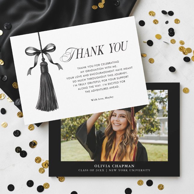 Tassel Black Bow Graduation Party Photo Tack Kort (Skapare uppladdad)