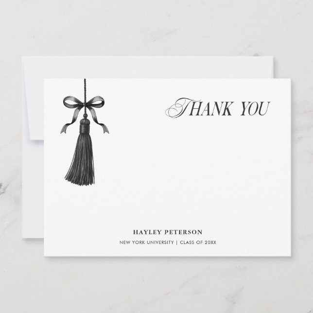 Tassel Black Bow Graduation Party Thank You Note (Framsida)