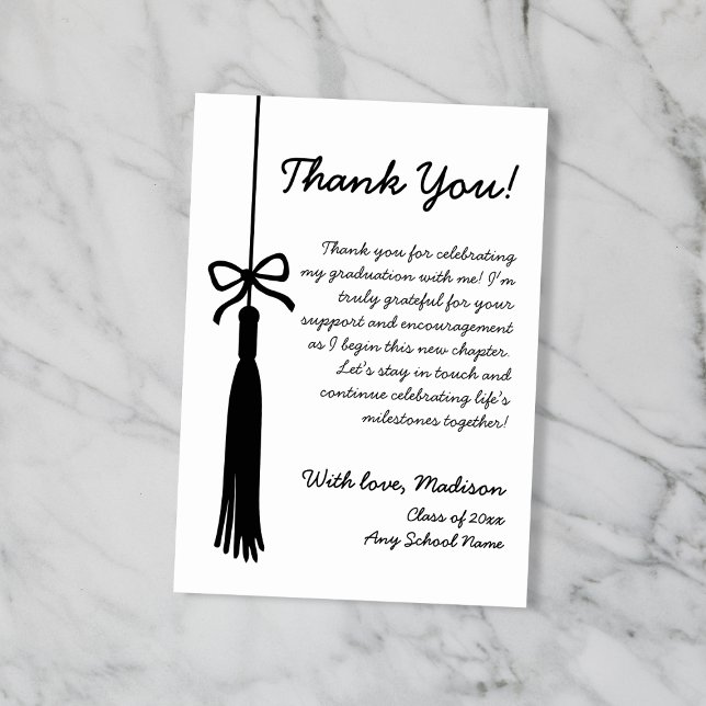 Tassel Bow Black & White Class Of 2026 Graduation Tack Kort (Tassel Bow Black & White Class Of 2026 Graduation Thank You Card)