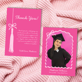 Tassel & Bow Rosa Grad Photo 2025 Studenten Tack Kort