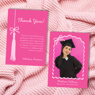 Tassel & Bow Rosa Grad Photo 2025 Studenten Tack Kort