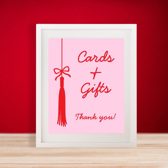 Tassel Bow Rosa Red Studenten Poster (Cards & Gifts Tassel Bow Pink Red Graduation Sign)