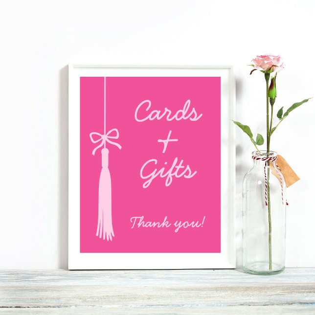Tassel Bow Rosa Studenten Poster (Chic Cards & Gifts Tassel Bow Pink Graduation Sign)