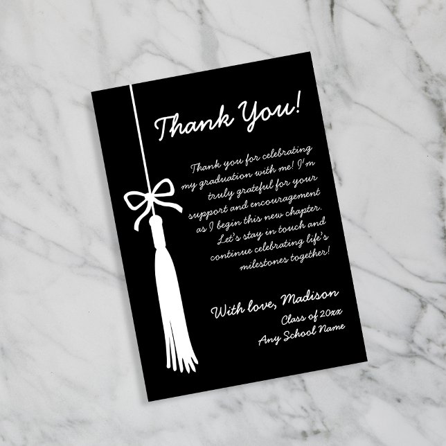 Tassel & Bow Svart Klass 2026 Examen Tack Kort (Tassel & Bow Black Class Of 2026 Graduation Thank You Card)