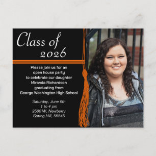 Tassel Orange & Black Studentfest Inbjudan Vykort