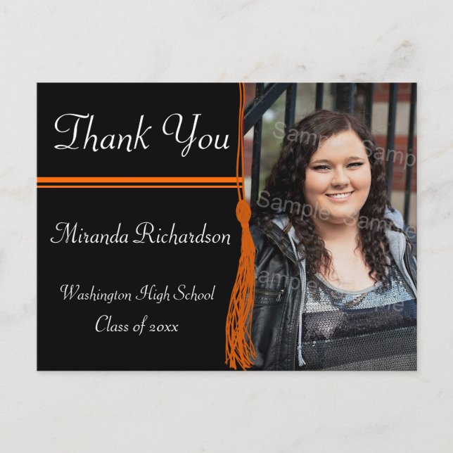 Tassel Orange & Black Studentfest Vykort (Framsida)