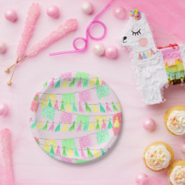 Tassel Papel Picado Rosa Gröna Fest Pappers Tallri