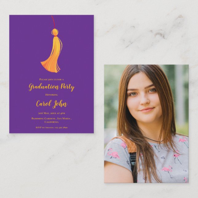 Tassel Photo 2025 Studentfest Mini-inbjudan Tilläggskort (Fram/baksida)