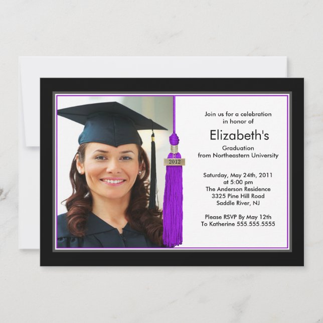 Tassel Photo Studenten inbjudan Black & Lila (Framsida)