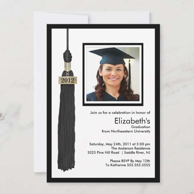 Tassel Photo Studenten inbjudan Black & White (Framsida)