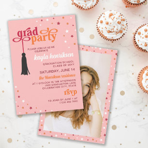 Tassel & Stars Rosa Retro Party Inbjudningar